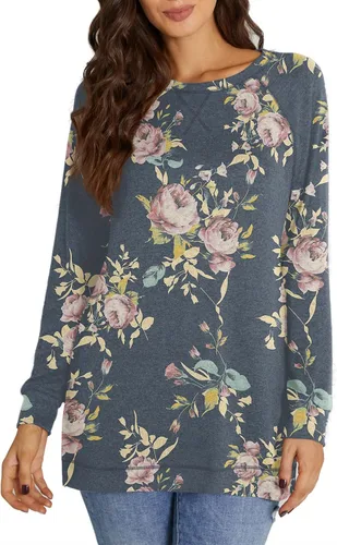 Vista 3 de NILOUFO Camisetas de manga larga para mujer, estilo informal, estilo túnica con abertura lateral