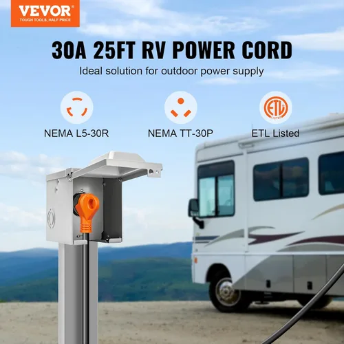 Vista 3 de VEVOR Cable de alimentación para RV de 15 pies, 30 amperios, cable de generador resistente STW 3 * 10AWG, enchufe macho NEMA TT-30P hembra NEMA