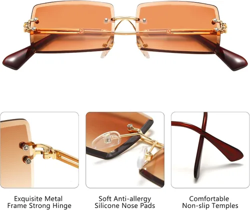 Vista 4 de GUVIVI Gafas de sol rectangulares sin montura para mujeres y hombres pequeñas cuadradas de moda de colores de los años 90 gafas unisex
