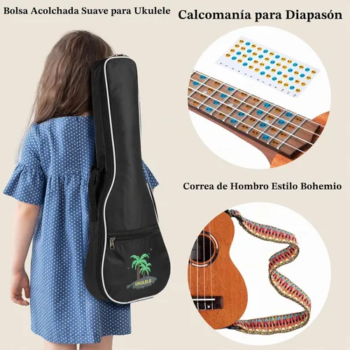 Vista 4 de CAHAYA Ukelele soprano para principiantes: kit de ukelele de 21 pulgadas para principiantes con bolsa de transporte, correa para el hombro Marrón