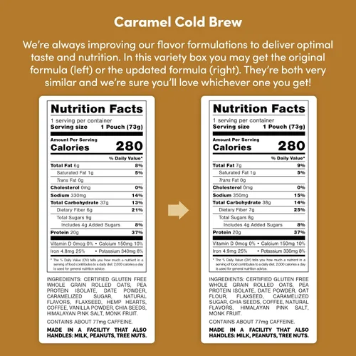 Vista 3 de Oats Overnight - Caramel Cold Brew - Vegano, 0.71 oz de proteína, batido de desayuno alto en fibra, 65 mg de cafeína, sin gluten, avena sin OMG