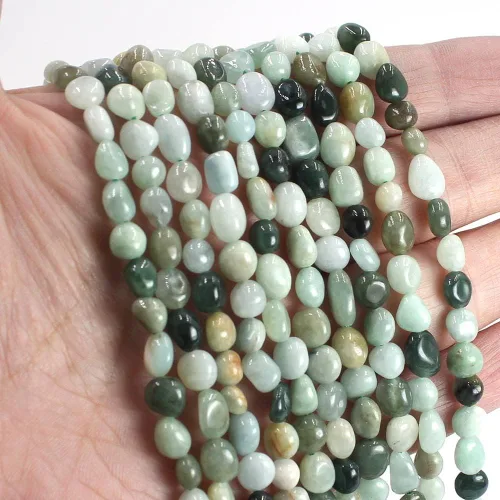 Vista 2 de Joyería artesanal natural de 0.236 x 0.315 in, forma libre, pepita, Birmania, una jadeíta, jade, piedras preciosas espaciadoras, cuentas sueltas