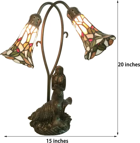 Vista 5 de Bieye L10625 Lámpara de mesa con diseño de sirena y lirio, estilo Tiffany, 20 pulgadas de alto