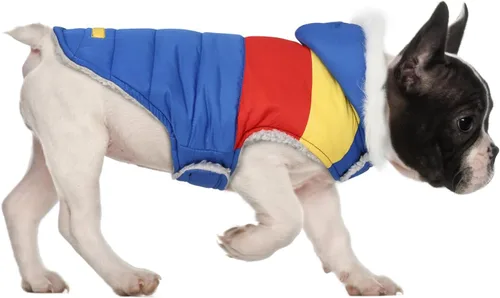 Vista 16 de HDE Chaqueta acolchada para perro, con forro polar, abrigo de invierno cálido para perro con agujero para arnés a rayas rosas, talla S Raya rosa