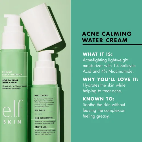 Vista 3 de e.l.f. SKIN Blemish Breakthrough - Crema de agua calmante Mini, hidratante facial ligero que combate las manchas, evita nuevas imperfecciones