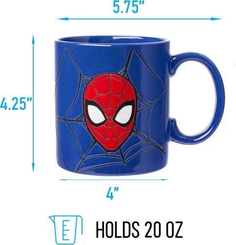 Vista 2 de Silver Buffalo Marvel Comics Spiderman - Taza de cerámica resistente a la cera, 20 onzas, azul/multicolor, 20 onzas