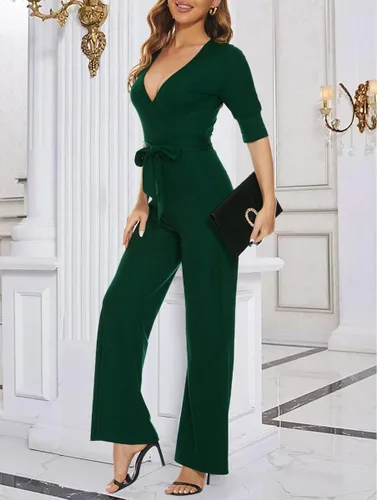 Vista 2 de Overol elegante de verano para mujer con cintura alta pierna ancha pantalones largos