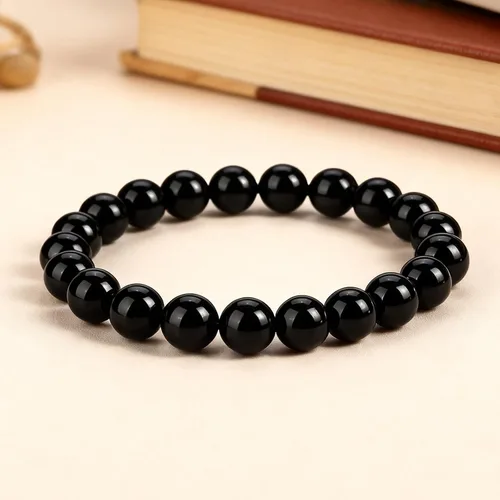 Vista 7 de Long tiantian Shungite Pulsera de ónix negro, joyería negra para mujeres y hombres, pulsera de piedra de obsidiana, regalos de joyería