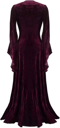 Vista 3 de SHOPESSA Disfraz de Halloween para mujer vestido medieval de terciopelo manga acampanada longitud hasta el suelo vestido renacentista del siglo 18