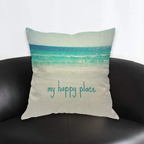 Vista 2 de AOYEGO My Happy Place - Funda de almohada con purpurina de playa, océano, olas de mar, verano, arena, cielo, naturaleza, bahía, con purpurina, 18 x