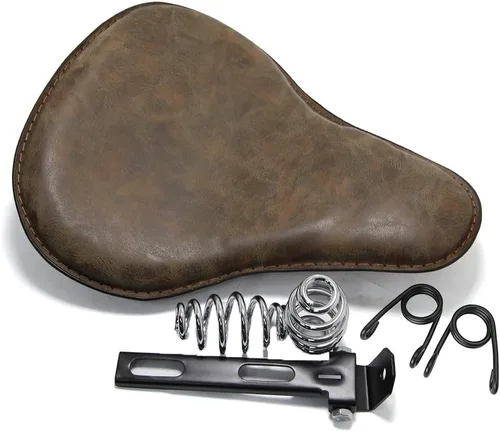 Vista 8 de Cojín de asiento de piel. Asiento con soporte de resortes para el chofer para Harley Davidson Sportster Softail Fatboy, Negro suave