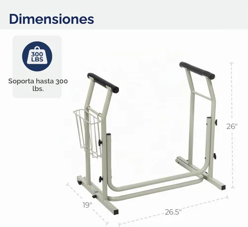 Vista 7 de Raíl de seguridad Drive Medical para inodoro, color blanco. Freestanding Design Supports Users Up to 300 Pounds with Sturdy Grab Bar for Added