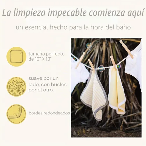 Vista 3 de Burt's Bees Baby Paños para bebés, 100% algodón orgánico de 9 x 9 pulgadas Tejido de rizo en la nube