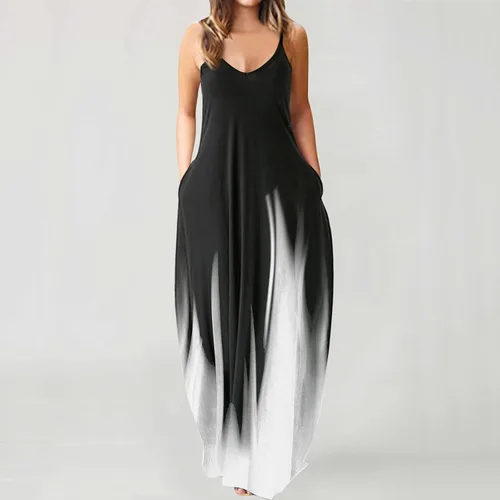 Vista 3 de Women's Dresses Summer 2023 Casual Tie Dyed Print Drawstring Gradient Rendering Sling Long Dress Dresses for, S-5XL