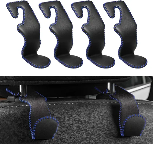 Vista 10 de Paquete de 4 ganchos superiores de cuero para reposacabezas de asiento de automóvil con capacidad de carga de 44 libras, colgadores organizador