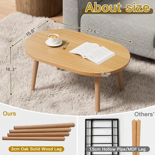 Vista 2 de Mesa de centro pequeña para espacio pequeño, mesa baja con patas de madera maciza, mesa de pie para sentarse en el suelo, mesa de centro japonesa