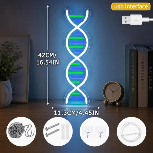 Vista 3 de Letreros de neón de doble hélice de ADN para decoración de pared, luz LED de neón regulable para hombre, cueva, sala de juegos, dormitorio