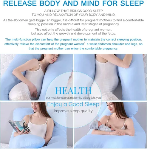 Vista 7 de Almohada de embarazo grande en forma de U de cuerpo completo con funda de almohada de algodón reemplazable y lavable para mujeres embarazadas que
