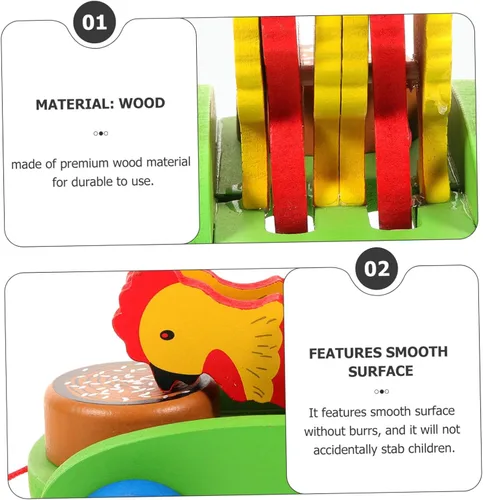 Vista 5 de Carro de madera educativo que tira del juguete Cognitive Developmental Push-Pull Animal con colores brillantes Material robusto