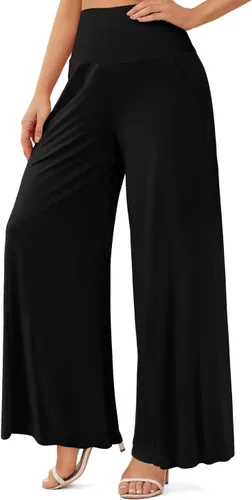 Vista 2 de JZC Pantalones de descanso Palazzo para mujer, elásticos, de pierna ancha, casuales, cómodos, de cintura alta, holgados, tallas S-3XL