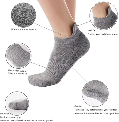 Vista 3 de Amstt 4 Pairs Grip Socks for Womens Pilates Barre Dance Pilates Yoga Non-Slip Socks