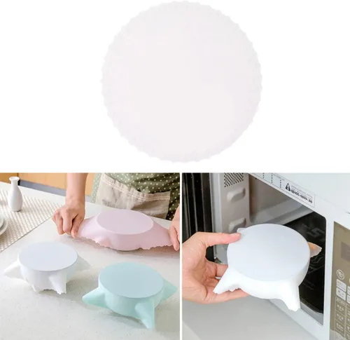 Vista 5 de Tapas de silicona para ollas de silicona para película de alimentos, tapa de sellado elástica blanca de silicona