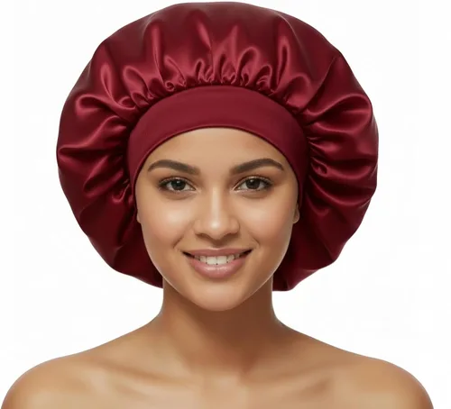 Vista 8 de Silk Bonnet for Women Curly Hair, Large Satin Bonnet Sleeping Cap for Men Negro