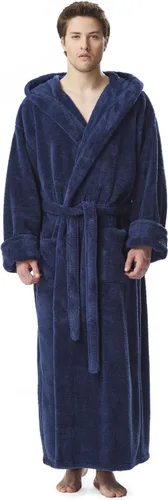 Vista 3 de Arus Bata de forro polar para hombre, bata de baño turca larga con capucha