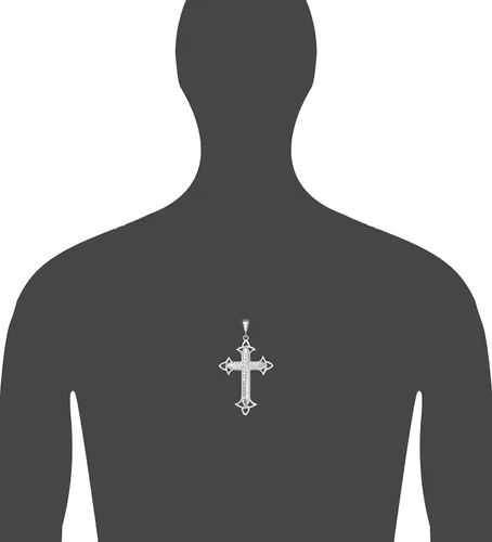 Vista 2 de Collar grande de plata de ley con colgante de cruz sin Jesús con acabado de diamante