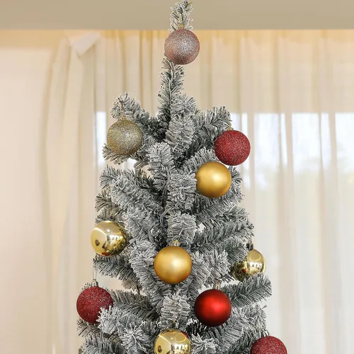 Vista 9 de HOMCOM Árbol de Navidad de Lápiz artificial preiluminado de 6 pies, árbol de Navidad artificial con 170 luces LED de doble color y 429 puntas