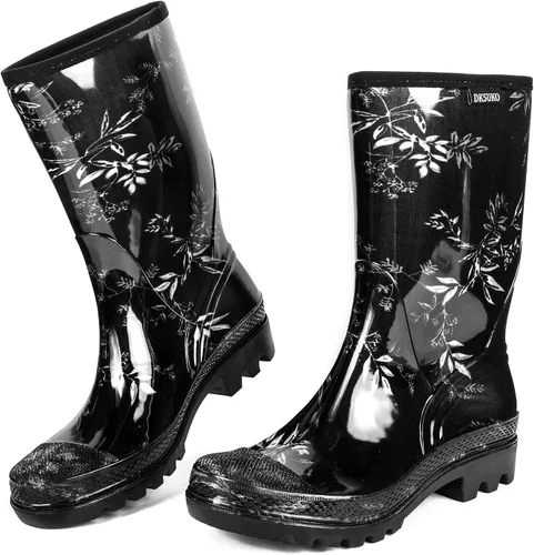 Vista 78 de DKSUKO Waterproof Womens Rain Boots insulated,Lightweight Rubber fashion Boots in Gardening,Warm and Comfortable Wide Calf Rain Boots with Glossy in