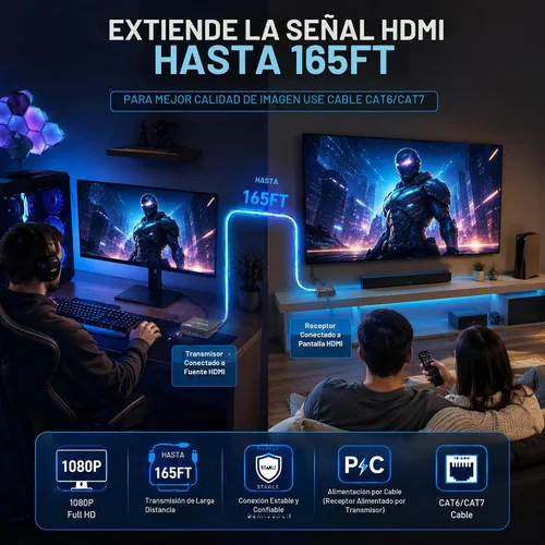 Vista 9 de J-Tech Digital Extensor HDMI sobre CAT5e/6/7 con PoC 1080P a 60Hz hasta 165 pies, HDMI Balun sobre Ethernet único compatible con EDID Copy