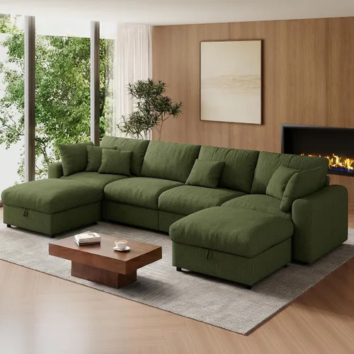 Vista 13 de WorthFurni Sofás seccionales Cloud de 110 pulgadas para sala de estar, sofá modular con asiento profundo, sofá convertible en forma de L con otomana