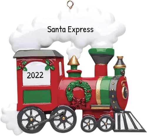 Vista 4 de Adorno de tren personalizado 2025 – Adorno Polar Express de tren de locomotora, regalos para viajeros internacionales, vehículo de Navidad