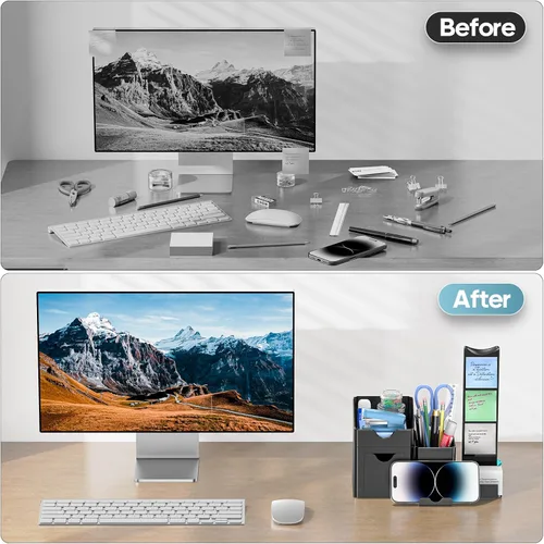 Vista 7 de KDD Organizador de bolígrafos con soporte para auriculares, soporte para lápices para escritorio con cajón y tarjetero, juego organizador