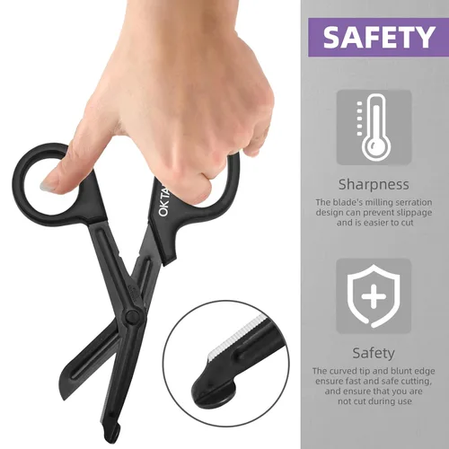 Vista 6 de OK TAPE Tijeras de vendaje, tijeras médicas, tijeras de trauma EMT, tijeras antiadherentes, primeros auxilios de teflón de acero inoxidable