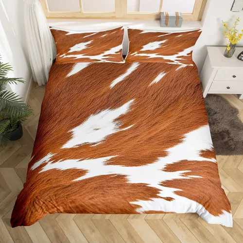 Vista 17 de Juego de ropa de cama de piel de vaca para niños y niñas, funda de edredón con estampado de estrellas de piel de vaca occidental, funda de edredón