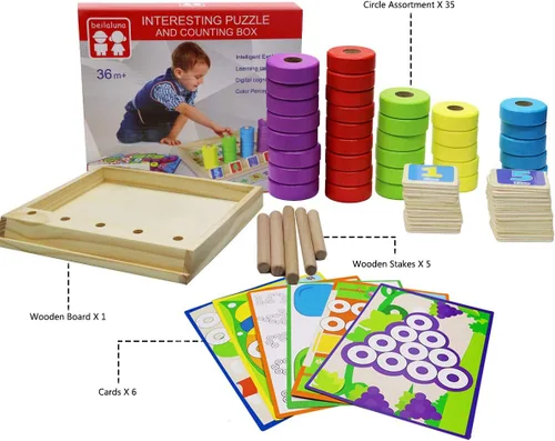 Vista 6 de Lydaz Montessori - Juguetes matemáticos de madera, manipuladores matemáticos con bloques de números de conteo, juguete de rompecabezas apilable