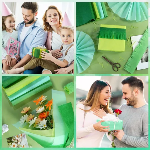 Vista 9 de 100 hojas de papel de seda verde a granel para bolsas de regalo, 20 x 14 pulgadas, papel de seda para regalo para el día de San Patricio, Navidad
