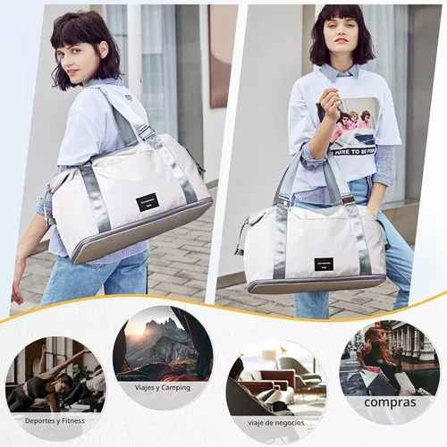 Vista 3 de Hanke Bolsa de viaje expandible de 39 litros, bolsa de lona plegable para viajes, bolsas de mano de fin de semana para mujeres con múltiples Gris