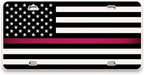 Vista 32 de JASS GRAPHIX Placa de matrícula personalizada con la bandera estadounidense de línea amarilla, homenaje personalizado a despachadores y operadores