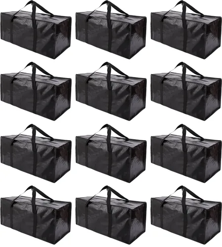 Vista 9 de PANDA JOYS Bolsas de mudanza extra grandes con cremalleras y asas de transporte, bolsa de almacenamiento resistente para ahorrar espacio, Negro