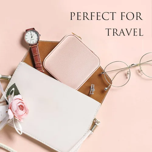 Vista 6 de Emibele Joyero de viaje, estuche pequeño de piel sintética, organizador de joyas de viaje de 3 capas para mujeres y niñas, estuche de viaje