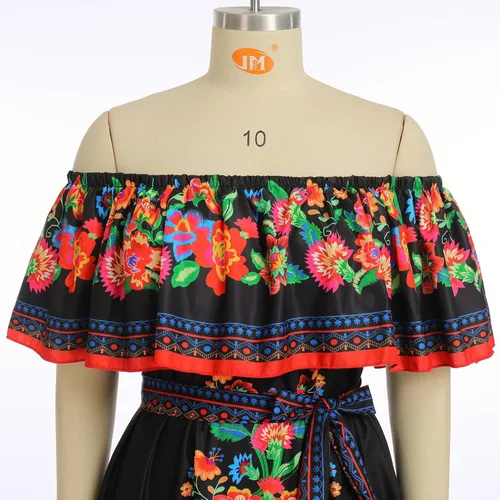 Vista 4 de Vestidos largos para mujer, diseño floral mexicano, estilo étnico, Cinco de Mayo, para fiesta