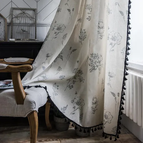 Vista 26 de Cortinas florales de granja semiopacas para sala de estar, de 63 pulgadas de largo, mezcla de lino y algodón, paneles de cortina de ventana cortos