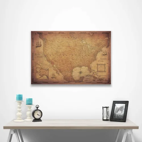 Vista 2 de Mapa de viaje Push Pin USA - Golden Aged - Fabricado en Ohio, EE. UU