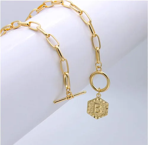Vista 5 de Collar con letra inicial chapada en oro, collar de oro de 18 quilates para mujer