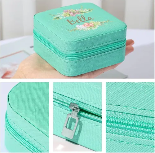Vista 5 de Joyero personalizado con nombre y floral, estuche de viaje personalizado, organizador de dama de honor, regalos de cumpleaños para mujeres