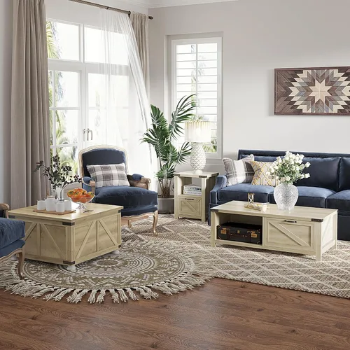 Vista 8 de Farmhouse End Table, Rustic Side Cabinet with Storage, Small Side Table with Drawer, Wood Effect Tabletop for Living Room, Oak
