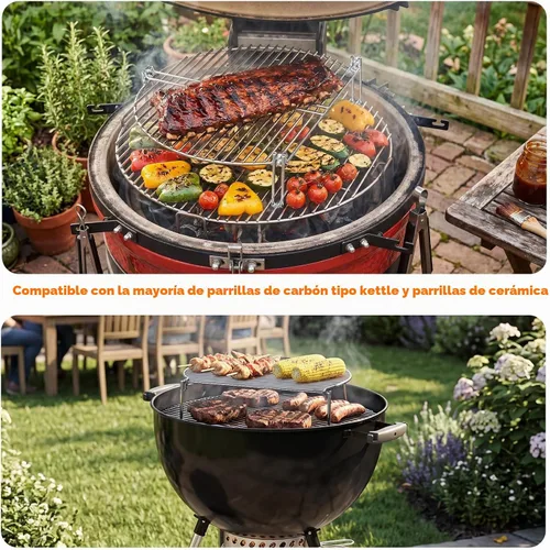 Vista 4 de Onlyfire Rejilla de Cocción Expandible de Acero Inoxidable para Parrilla Compatible con Parrillas de Carbón como Weber, Char-Broil y Parrillas